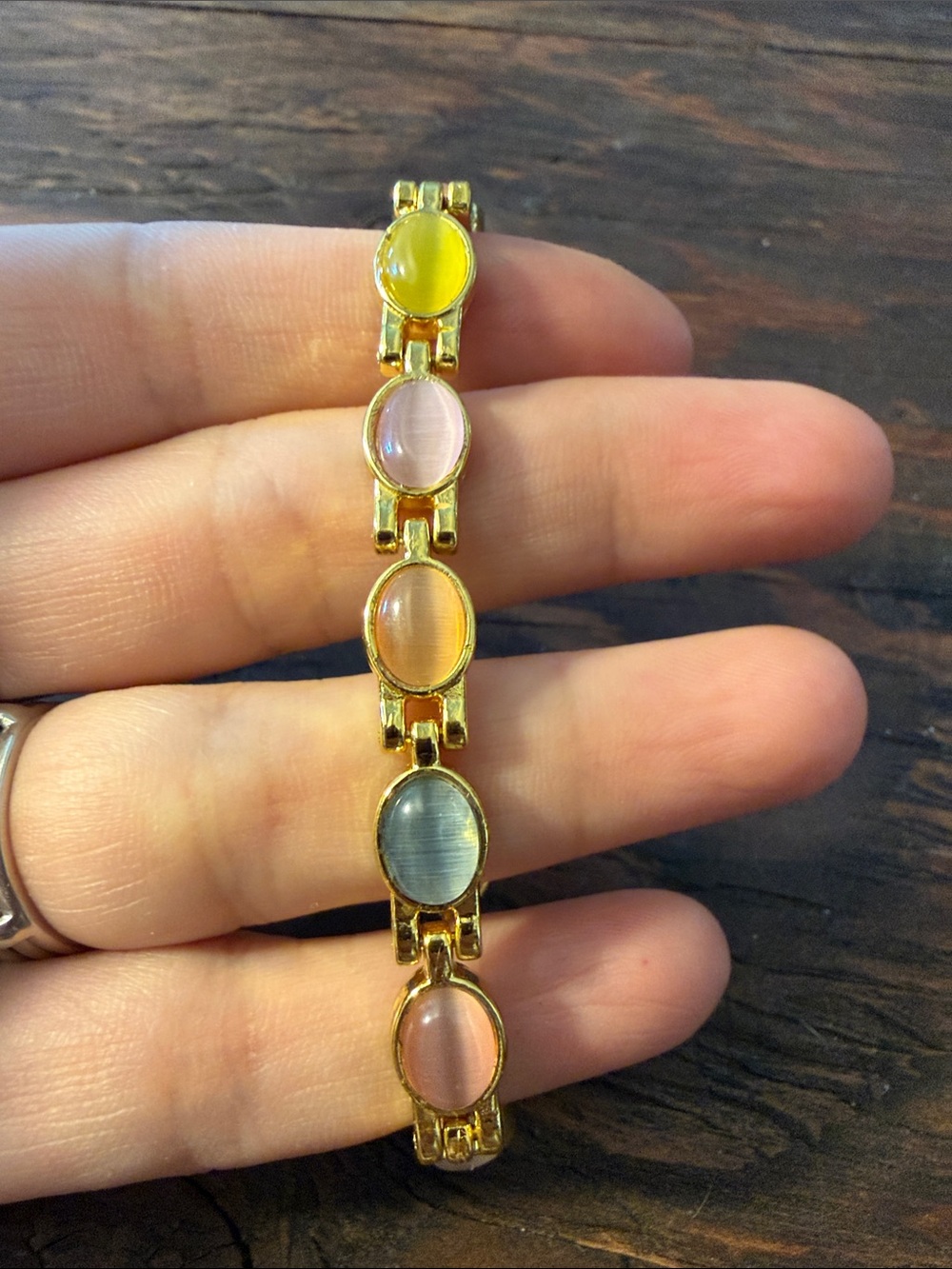 Gold Plated Magnetic Cat Eye Multicolor Link Bracelet - Women Jewelry